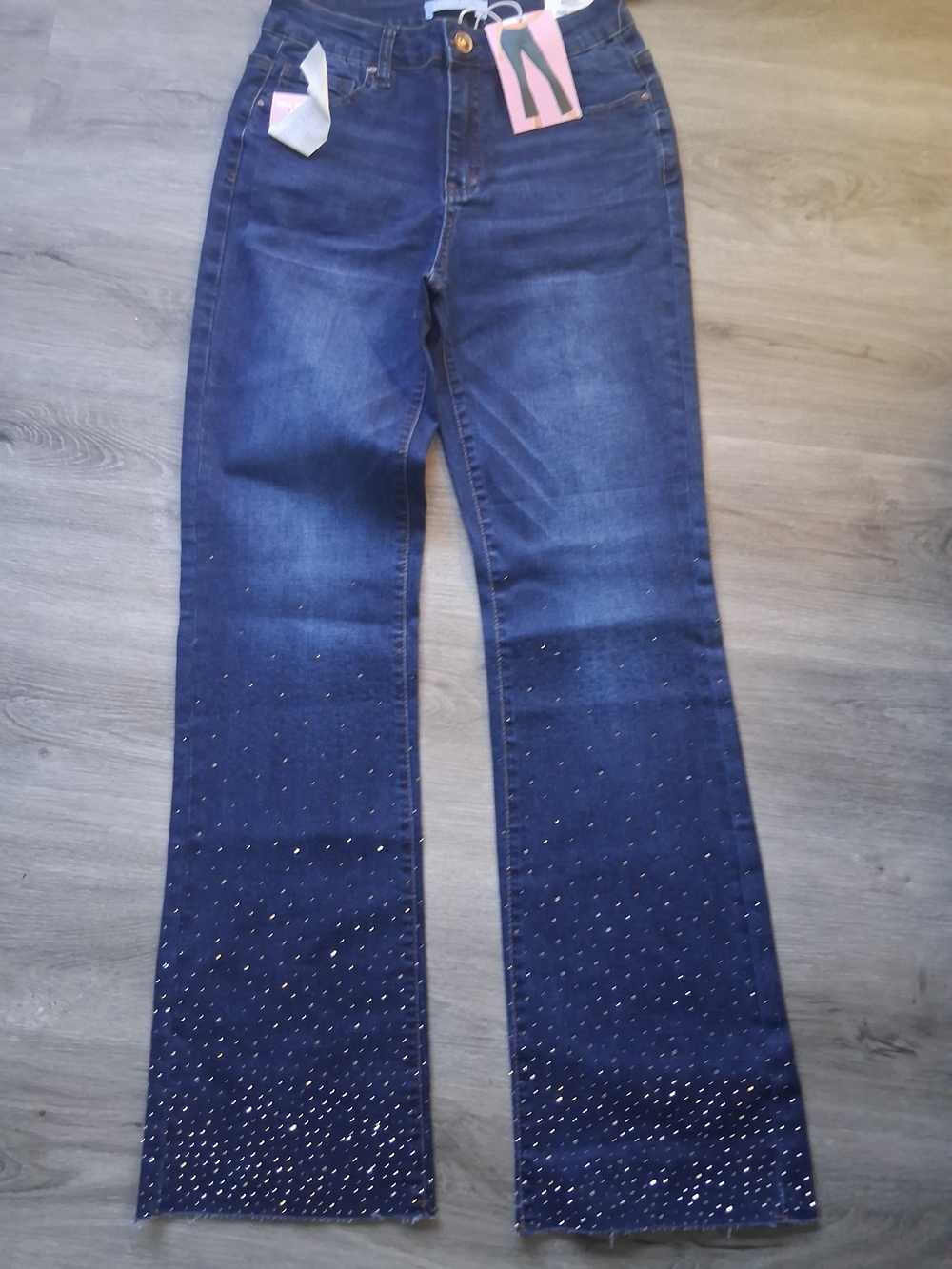 Wax Jean Dark Blue Rhinestone Flare Jeans